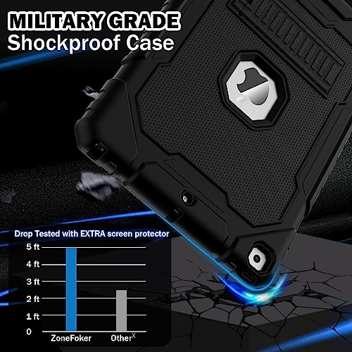 Image of ZoneFoker Case for iPad 9th /8th /7th Generation 2021 /2020 /2019(10.2 inch), Heavy Duty Military Grade Shockproof Rugged Protective 10.2 inch Cover with Built-in Stand for iPad 9 8 7 Gen (Black)