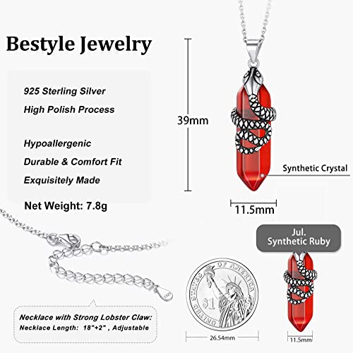Bestyle Sterling Silver Vintage Snake Wrap July Birthstone Ruby Crystal Necklace Gothic Snake Necklace Created Hexagonal Gemstone Pendant For Women Men thumb #6