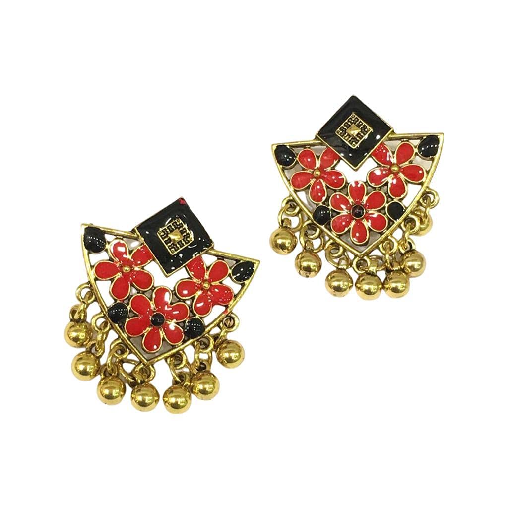 Digital Ethnic Gold Plated Oxidised Metal Alloy Stud Earrings Traditional Golden Floral Black & Red Enamel Work Ghungroo Earrings Jewellery Stylish Fancy Wear Jhumki/Jhumka For Women and Girls (B096TR93N7) Amazon Price History, Amazon Price Tracker