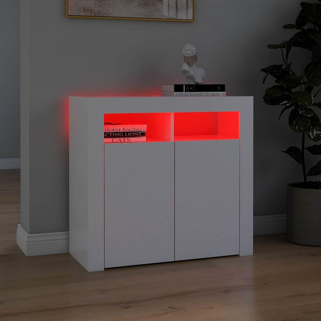 HaoChrymec Buffet avec lumières LED RVB, Meuble laqué Blanc, bahut Salon, Meuble Salon Rangement, Buffet Salle à Manger, Commode Cuisine, 80 x 35 x 75 cm