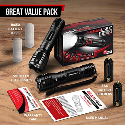 GearLight LED Flashlights S1050 [2 PACK] - Powerful High Lumens Zoomable Tactical Flashlight - Bright Small Flash Light for Camping Accessories, Emergency Gear - Thumbnail 2