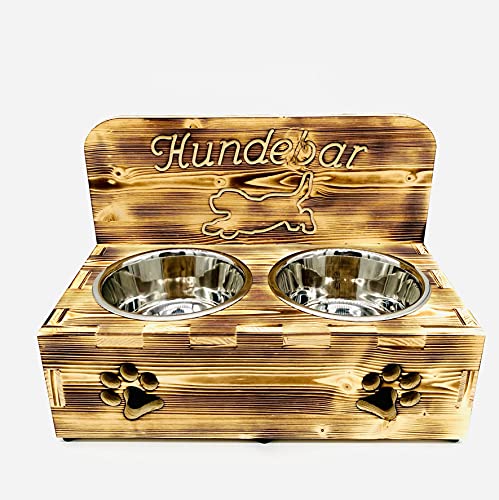 Hundebar XL 2x1600mL Futterhöhe 16cm für Mittlere bis große Hunde wie Puggle F1, Australian Shepherd, Beagle etc. rutschfest mit Spritzschutz Rückwand