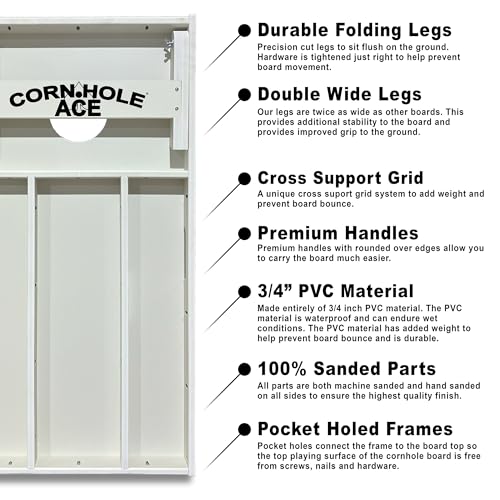 CornholeAce All Weather Professional Cornhole Boards | Plain Not Coated | Made of 3/4 inch PVC, Includes Handles, Official Pro Tournament Style, Waterproof