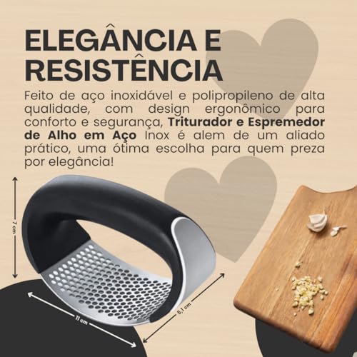 Espremedor, Ralador, Amassador e Triturador de Alho e Cebola em Aço Inoxidável – Multifuncional, Dur
