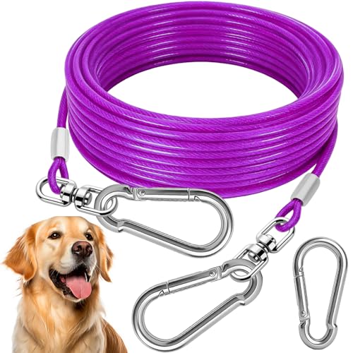 HaiYUAN Cable de amarre para perro, cadena de perro resistente para patio, correa y correa para exteriores, azul/morado/verde/rosa, 10/15/20/30 pies, correa para perros exteriores