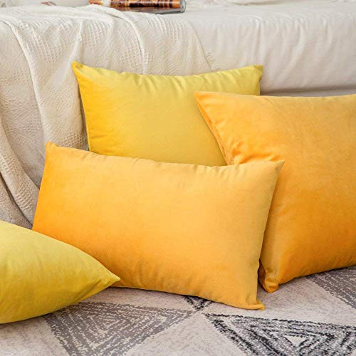 Image of Khooti Velvet Cushion Cover Pack of 1-18 inch x 22 inch / 46 x 56 cm - Orange Yellow - Soft Pillow Covers Cushion Case for Sofa Bedroom Livingroom Chair Car, Cushion Cover
