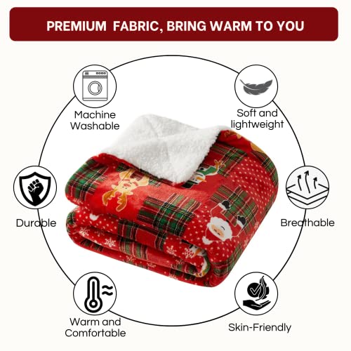 Souarts Buffalo Plaid Sherpa Throw Blanket, Soft Cozy Fluffy Christmas Throw Blanket For Couch Sofa And Bed, Lightweight Flannel Fleece Blanket Plaid Xmas Holiday Theme Pattern, 50"X 60" #TOP1