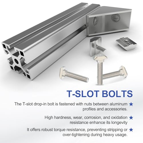 Image of PATIKIL M8 x 38 mm T-Slot Bolts, 12 Sets Drop-in Bolt Hammer Head with Hexagon Flange Nuts T-Bolt Stud Sliding Screw for 45 Series Aluminum Extrusion Profile, Silver