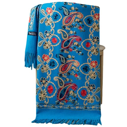 Women's Scarf Cashmere Long Fringed Shawl Tassel Cape Feather Pattern Embroidery