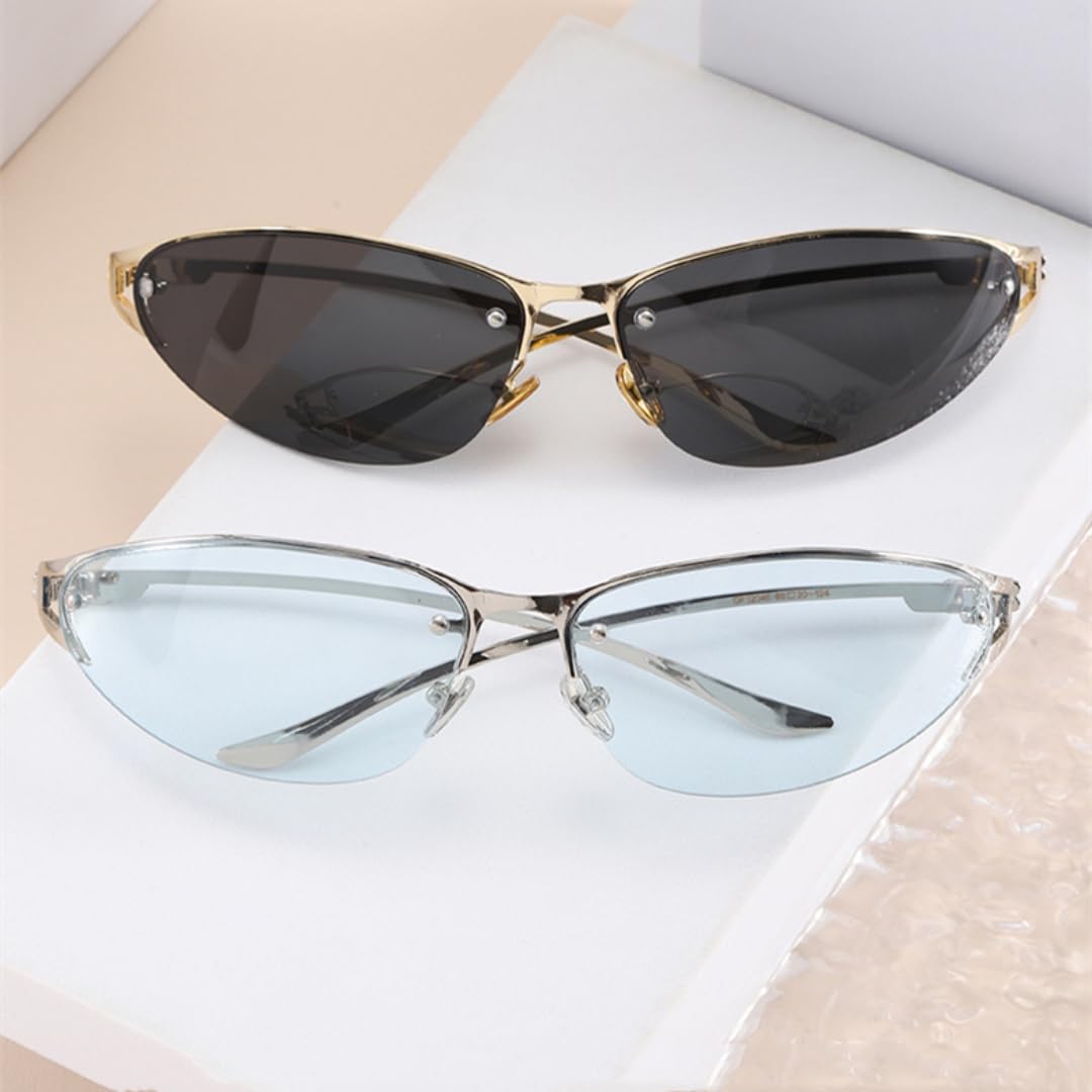 Halbrahmen-Sonnenbrille aus Metall im Cat-Eye-Stil, UV400