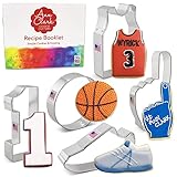 Basketball Cookie Cutters 5-Pc. Set Made in the USA by Ann Clark, Sneaker, Ball, Jersey, Number 1, Fan Hand