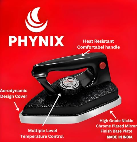 Image of Phynix 3.5 Kg Heavy Weight Dry Iron Press Box | Automatic Industrial Laundry Electric Iron with Cast Iron Base | 1000 Watts | 2 YEAR WARRANTY |for Home, Tailor, Hotels and Cloth Shop| Black