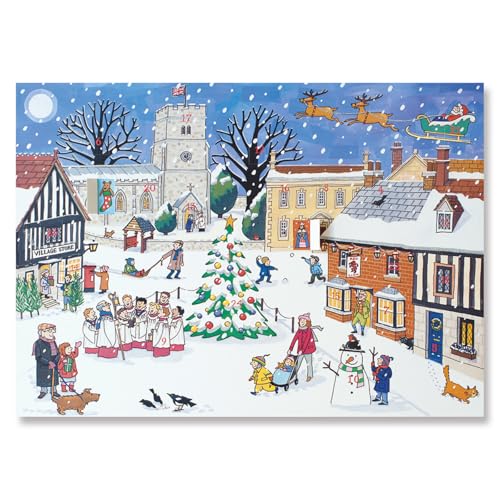 Traditional Advent Calendar - Alison Gardiner Christmas Village Design - Paper Holiday Countdown Calendar - Large 11.7x16.5 inches