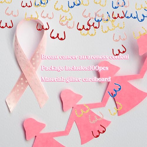 Image of 100PCS Breast Cancer Awareness Confetti Multi Color Breast Table Confetti Breast Table Scatter Decorative Breast Sparkles for Women Breast Health Themed Party Table Decor Supplies