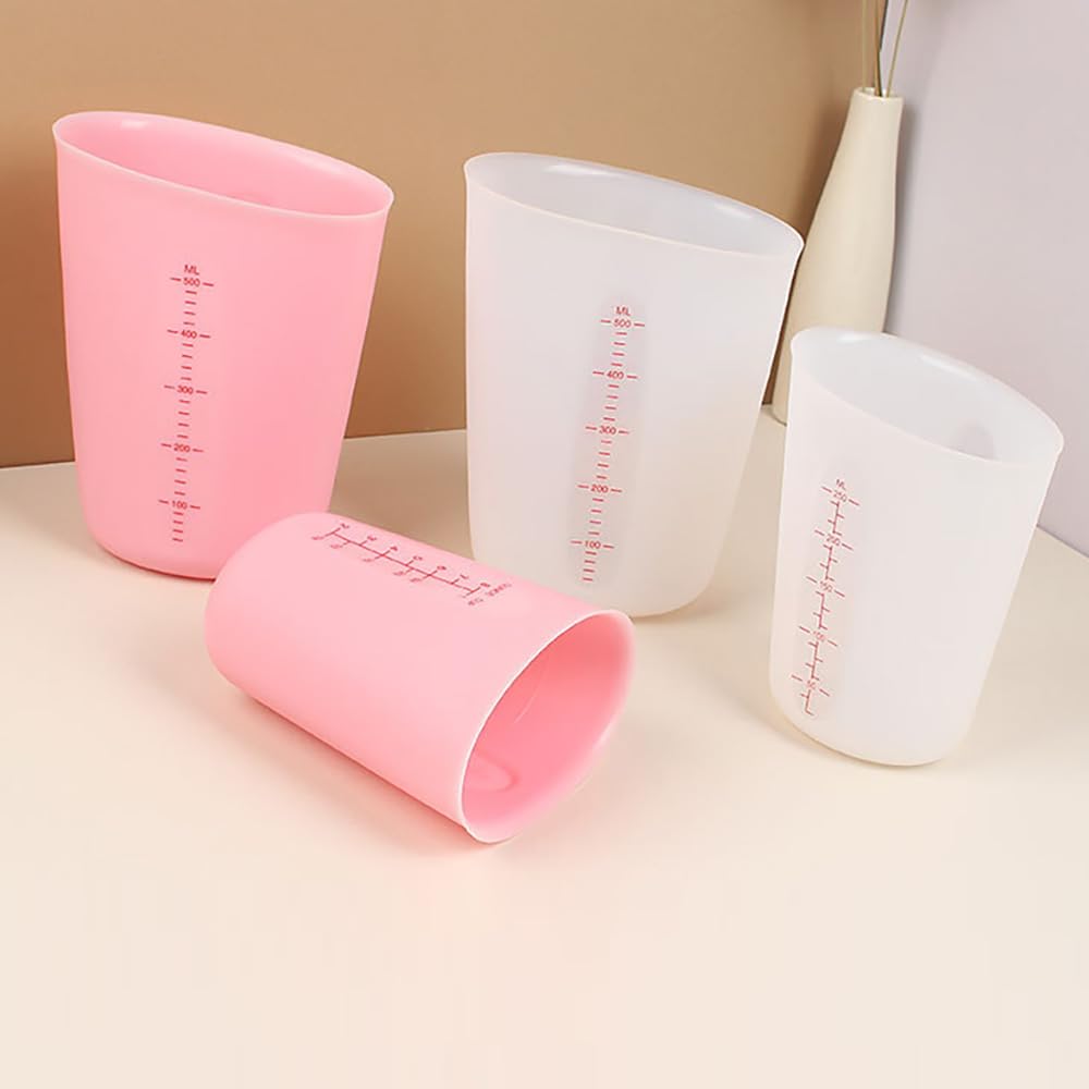 Taza Medidora 3 tazas medidoras de silicona con escala, transparentes, resistentes al calor, suaves, for hornear Jarra Medidora Cocina(White 500ml)