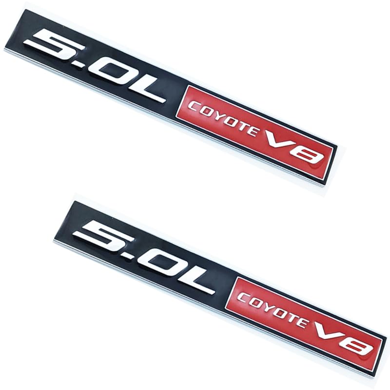 Image of 2PC 5.0L Coyote V8 Emblem Decal Car Engine Letters Decal Plating Badge 3D Metal Style Fit for F150 5.0L Engine Truck Red Black