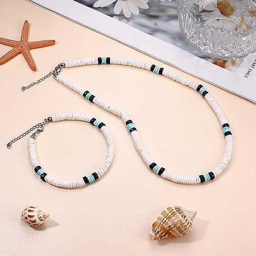 JOERICA Puka Shell Necklace and Bracelet Set with Clam Chip Coconut Beads Pookah Shells Choker Summer Beach Jewelry Set2
