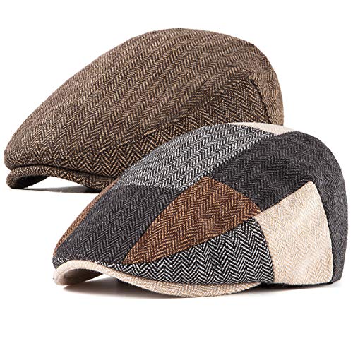 Image of 2-Pack Adjustable Newsboy Hats for Men Flat Cap Irish Wool Blend Tweed
