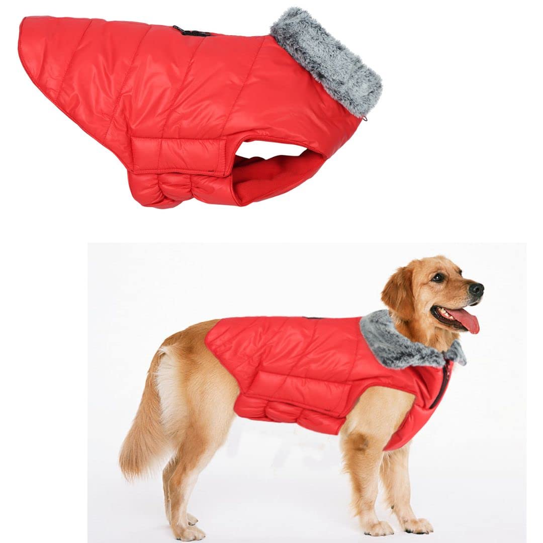 Sage Square Windproof Premium Fleece Collar Fur Dog Coat, Ultra Warm Waterproof, Thicker Fleece Jacket for Cold Weather (XLarge - 30 Inches, Red) (B0BLBSHFNY) Amazon Price History, Amazon Price Tracker