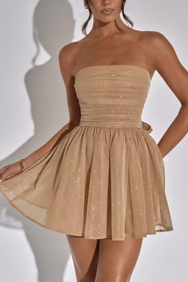 Sparkly Homecoming Dresses for Teens Tulle Strapless HOCO Dress Short Evening Party Cocktail Dress3