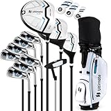 GYMAX ゴルフクラブセット メンズ 右用 ゴルフセット クラブ11本 フルセット Rフレックス 人気モデル 初心者から上級者まで 高反発設計 ヘッドカバー3本付き 軽量キャディバッグ同梱 (ホワイトwhite)