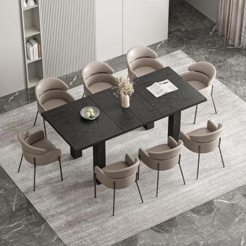 Extendable Dining Table for 6-10 Person, 55'' to 78'' Modern Expandable Dining Room Table, Rectangle Farmhouse Conference Kitchen Table, Black