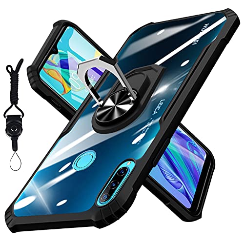 Huawei P30 Lite ケース クリア リング付き 耐衝撃 TPU 透明 衝撃吸収 米軍MIL規格 ストラップホール付き 車載ホルダー対応 全面保護 Huawei P30 Lite ケース 薄型 軽量 スタンド機能 カメラ保護 携帯カバース クラッチ防止 人気 ブラック RP61-DF-P30i-HEI