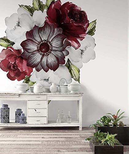 Murwall Floral Wall Decal Watercolor Bouqet Wall Sticker Red Rose Peel n Stick Anemone Florals Decals for Livingroom Bedroom