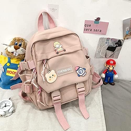 kawaii backpack girl school bag waterproof nylon with kawaii pendant cute pin mini backpack(pink) - Image 3