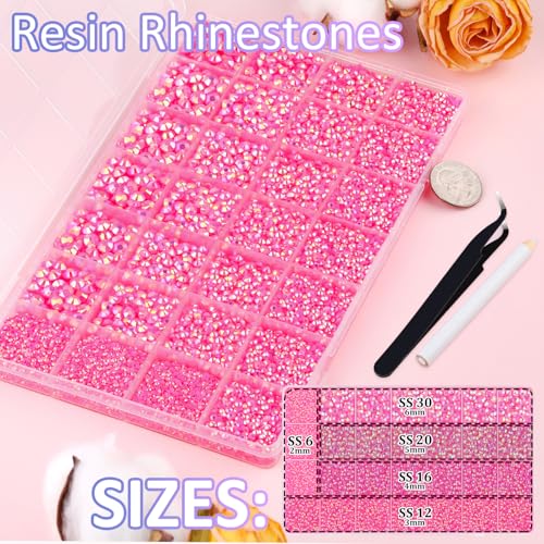 Image of 30000Pcs Resin Rhinestones for Bedazzling with Tweezers, Hot Pink AB Rhinestones for Crafting with B7000 Jewelry Glue for DIY Crafts Clothing Tumblers Shoes Fabric Nail Art