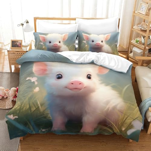 Parure de lit cochon en microfibre avec housse de couette imprimée 3D