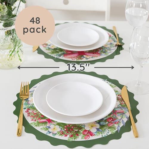 Soul & Lane 48 Pack Round Paper Placemats, Christmas Disposable Placemats for Party, 13.5-Inch Paper Place Mats for Dining Table, Holiday Decorative Table Mats, Christmas Wreath – Image 5