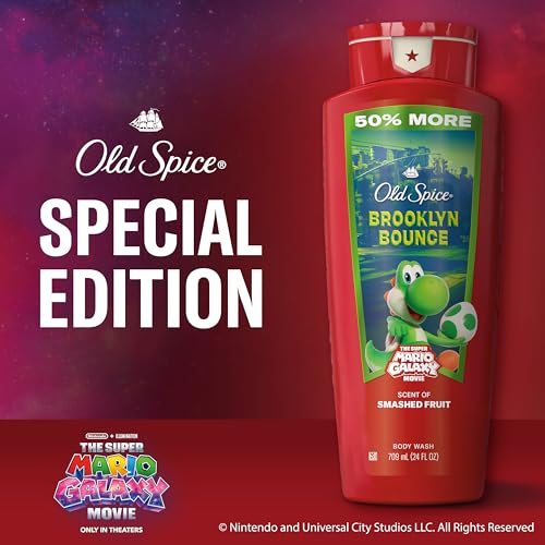 Image of Old Spice Body Wash for Men, x The Super Mario Galaxy Movie, 3X Defense, 24 /7 Shower Fresh with Long Lasting Scent, Smell Super with Brooklyn Bounce, Smashed Fruit Scent, 24 oz