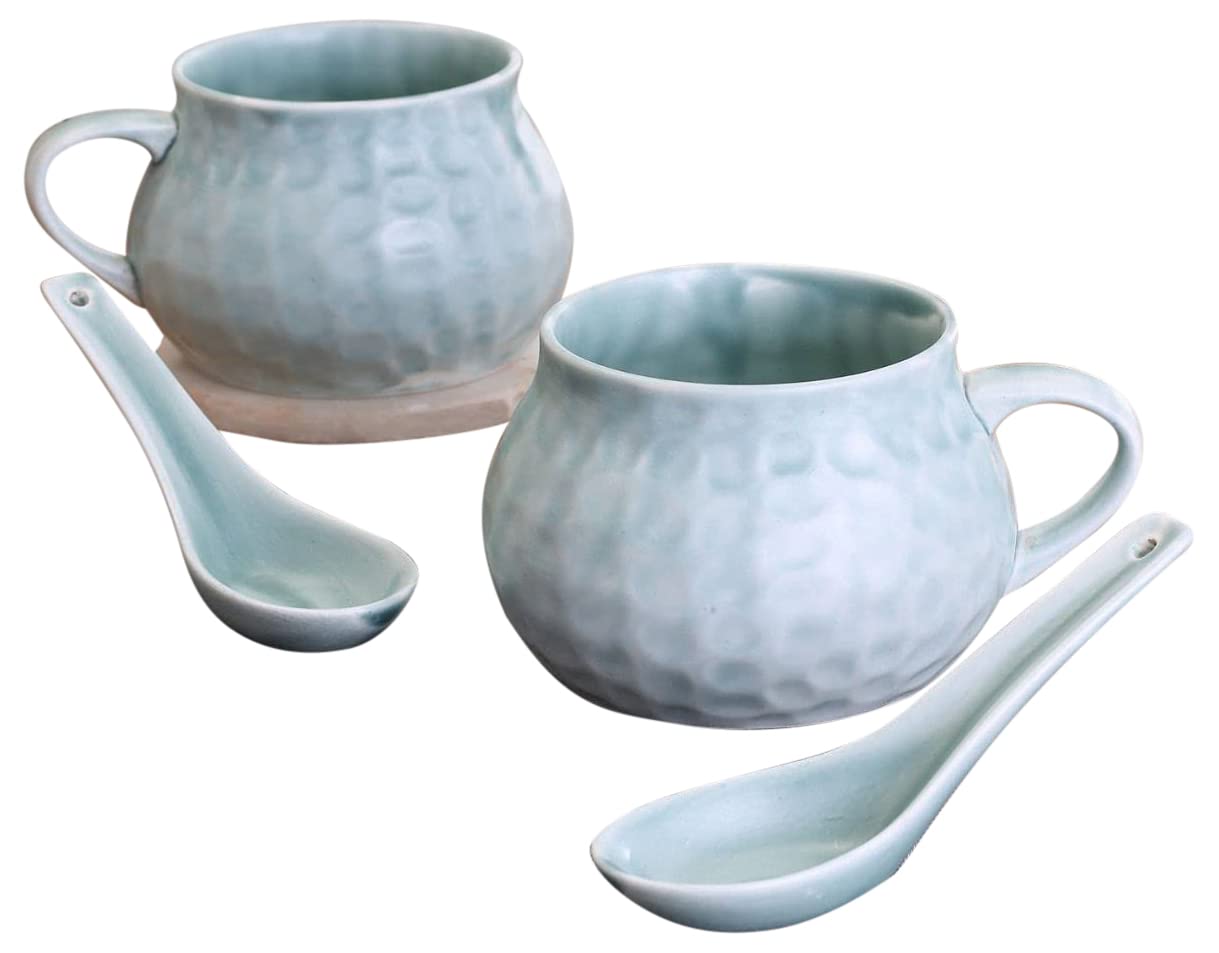 Soup Maggi Noodle Cup Bowl with Spoons, 2-Pairs, 300ml, Sea Green, multicolor, standard (CC-SOUPCUP2-CREME-HA2)