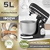 SUPERLEX Küchenmaschine 3 in 1 Teigmaschine Klein 1300W mit 5L Edelstahlschüssel 8 Geschwindigkeiten Knetmaschine Mixer Kitchen Aid mit Knethaken Rührbesen Schneebesen Spritzschutz für Brotteig Teig