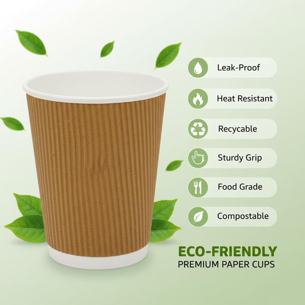 Khaana Packaging 120ml Ripple Paper Cups Pack of 100 | Eco-Friendly Disposable Paper Cups for Hot & Cold Beverages | Leak-Proof, Thick & Durable, Sustainable Ripple Cups | Brown 2