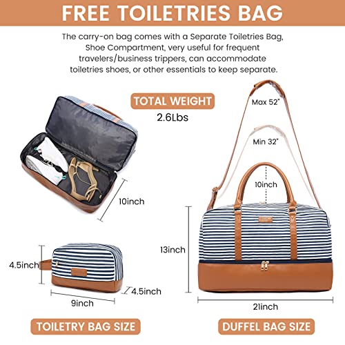 Realer Weekender Bag For Women, Canvas Travel Duffle With Toiletry Bag, Large Carry On Overnight Shoe Compartment,Waterproof Weekend Duffel Mommy Hospital Bags Labor And Delivery #TOP1