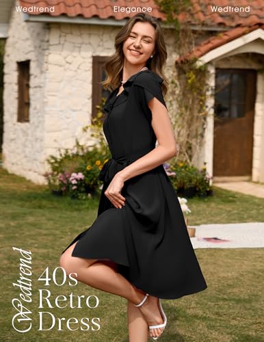 Image of Wedtrend Women's Vintage Dresses with Pocket Midi Retro Cocktail Dress Tea Party Church 1950s Dresses for Women