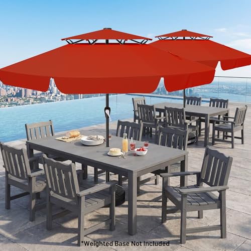 Image of AreShark 12ft 2-Tier Patio Umbrella with Valance - Outdoor Umbrella Waterproof UV Protection, Market Table Umbrella w / 8 Sturdy Ribs&Crank for Pool, Backyard, Garden(Orange)