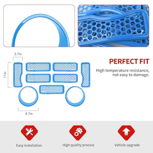 Image of 9PCS Headlight Cover & Front Grill Mesh Inserts Compatible with Jeep Wrangler JL JLU 2024+, NOT FIT JL Sport /Sport S (Light Blue)