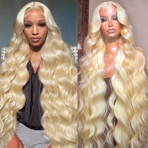 PUHPUH Peluca de cabello humano ondulado 613 con encaje frontal transparente HD de 13 x 4 pulgadas, con pelitos de bebé, pelucas rubias 613, cabello humano de 40 pulgadas, densidad 180, predepilada