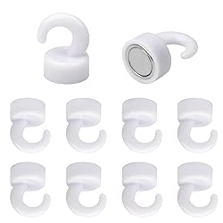 NogmeTaa Small Magnetic Hooks White(2024 New) for Refrigerator, Mini Magnetic Hooks Light Duty for Cruise Cabins, Magnet Hook Tiny for Kitchen, Classroom, and Office - Pack of 10 (White)