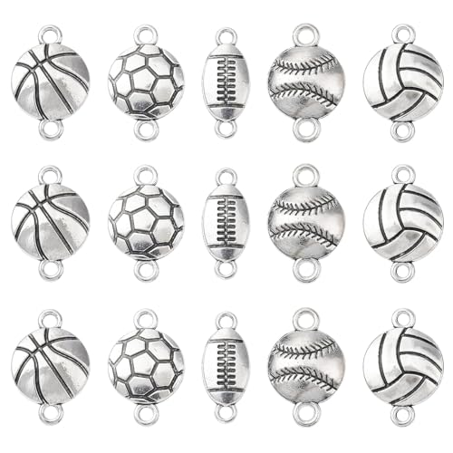 UR URLIFEHALL 50Pcs Tibetan Style Sports Chandelier Connector Charms Metal Football Charms Antique Silver Charms for DIY Craft Jewelry Making