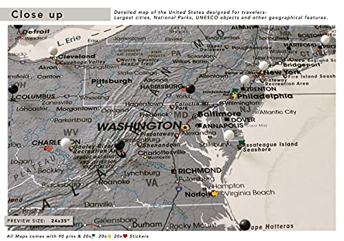 Framed Us Wall Map Pin Board | Personalized Us Travel Map With Push Pins | Us Map With Pins To Mark Travels | Detailed And Modern Cartography Usa Travel Map With Pins #TOP5