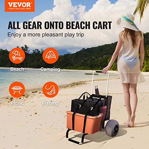Vevor Beach Carts For Sand, 23" X 15" Cargo Deck, W/ 13" Tpu Balloon Wheels, 165Lbs Loading Folding & 33.1" To 51.6" Adjustable Height, Aviation Aluminum Cart For Picnic, Fishing #TOP1