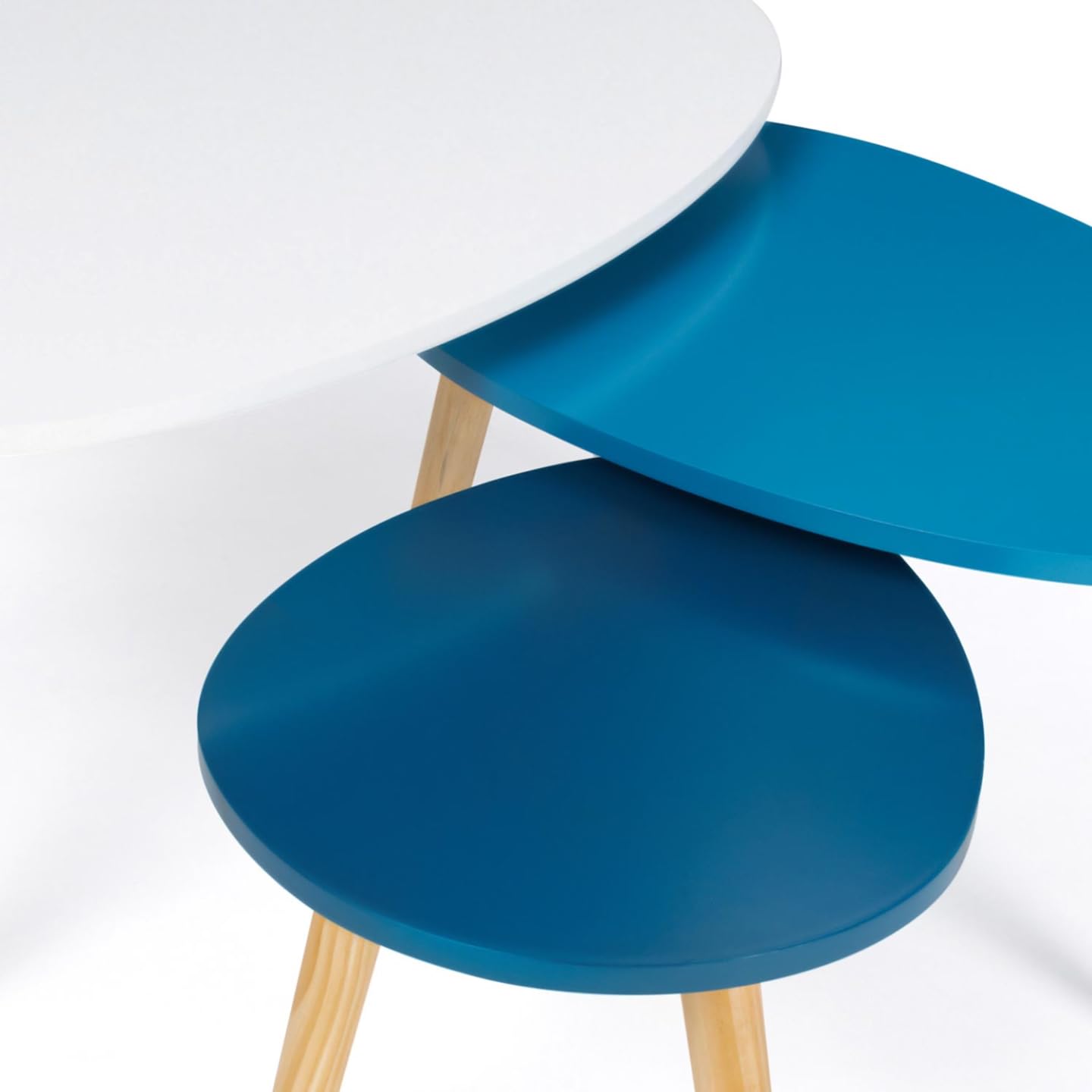 IDMarket - Lot de 3 Tables Basses gigognes Gaia laquées Blanc Bleu scandinave