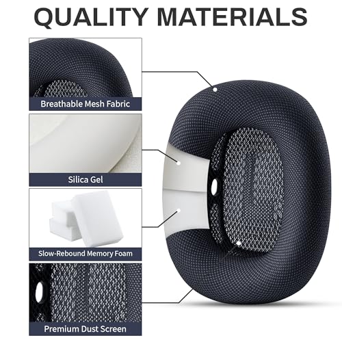Image of Replacement Ear Cushions for Apple AirPod Max Upgraded Memory Foam Pad with Durable Fabric,Sound Insulation and Noise Reduction,Strong Magnetic Fit,Sweat-Resistant,Breathable Comfor(Midnight)