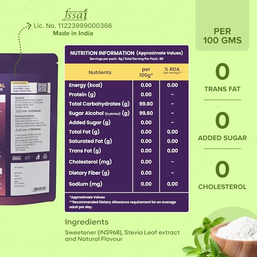 Image of Sugar.fit Zero Calorie Stevia Sweetener | 100% Plant-Based Stevia & Erythritol Blend, Zero Glycemic Index, Sugar-Free, No Bitter Aftertaste, Keto-Friendly, 1:1 Sugar Replacement - 400g (Pack of 3)