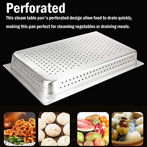 2 1/2" Deep Perforated Steam Table Pan Full Size ，Stainless Steel Anti-Jam Standard Weight Hotel GN Food Pans - NSF (20.87"L x 12.8"W)