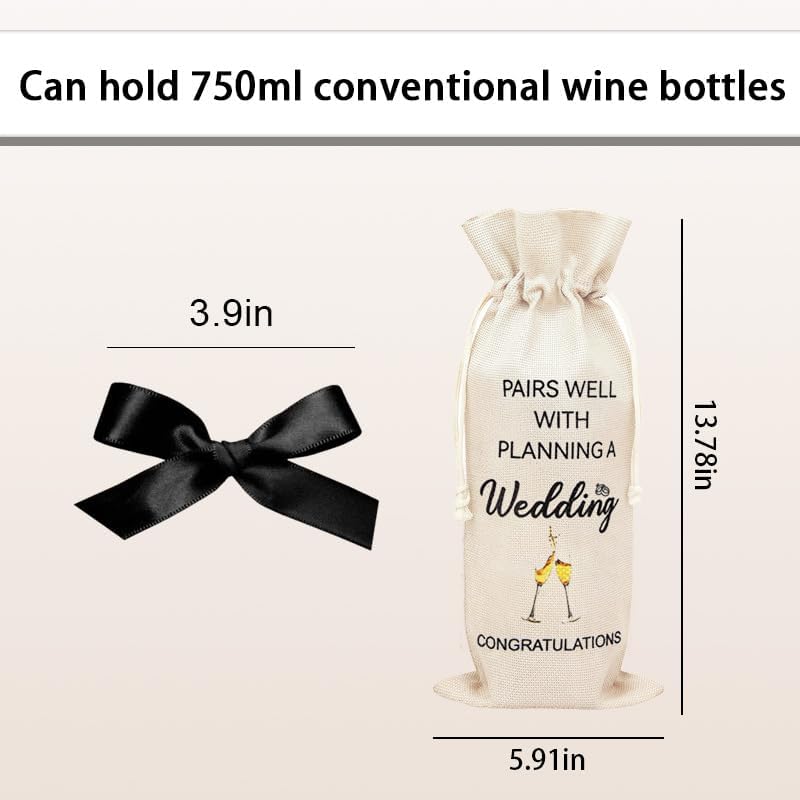 Yreamont Wedding Wine Gift Bag for Bride Groom to be Gifts for Women Men Friends Family Wine Bottle Cover for Wedding with Ribbon Bow, Engagement Gift for Women Men Brother Sister Daughter Son in Law image 5